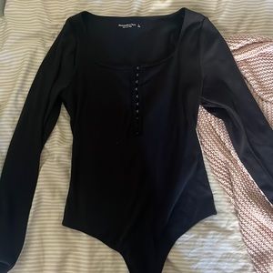 Abercrombie and Fitch black soft A&E rib bodysuit